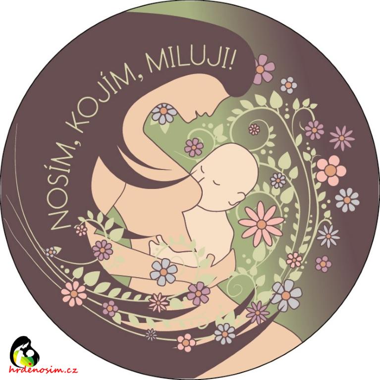 Placka 56mm „Nosím, kojím, miluji" zelená