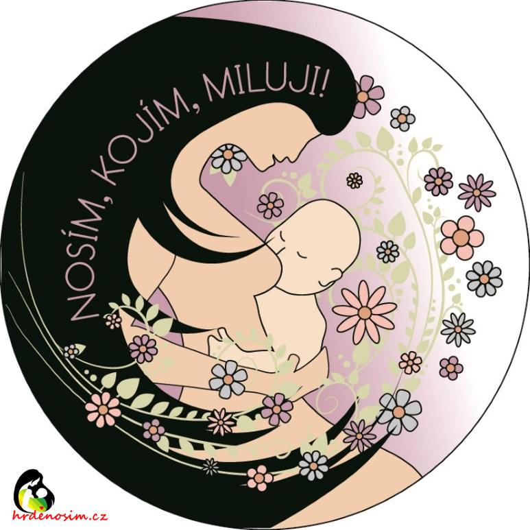 Placka 56mm „Nosím, kojím, miluji" světlá fialová