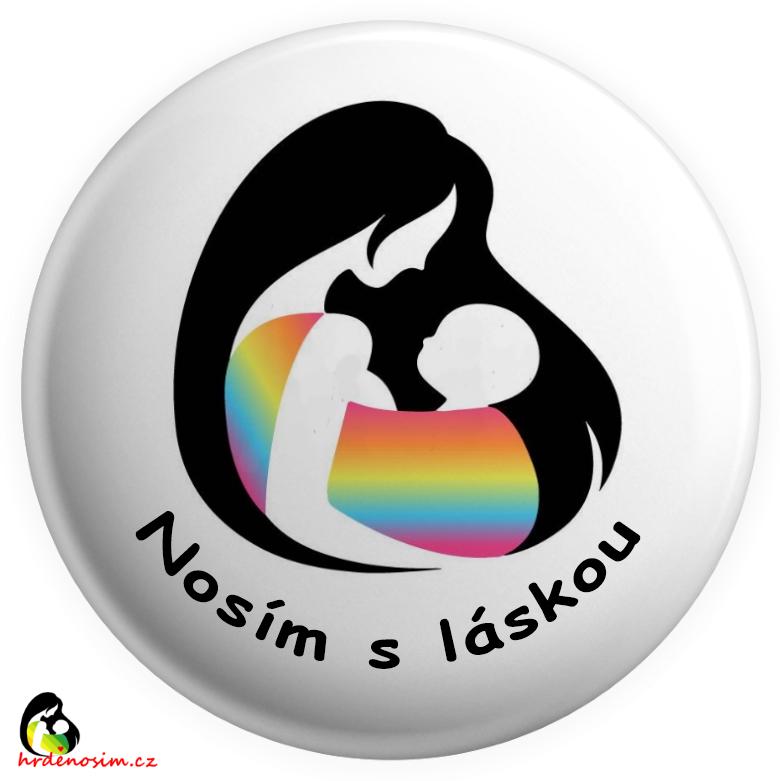 Placka „Nosím s láskou“ duhová
